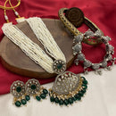 FS Collection Silver Plated Pearl And Austrian Stone Necklace Set