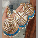 FS Collection Gold Plated Kundan Stone And Beads Dangler Earrings With Maangtikka