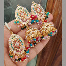 FS Collection Gold Plated Crystal Stone And Beads Dangler Earrings With Maangtikka