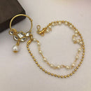 FS Collection Gold Plated Crystal Stone And Pearls Nose Ring