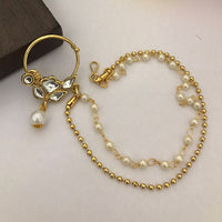FS Collection Gold Plated Crystal Stone And Pearls Nose Ring