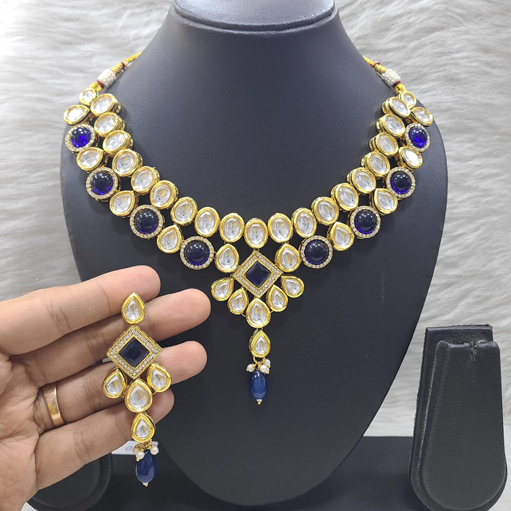 FS Collection Gold Plated Kundan Stone And Beads Necklace Set