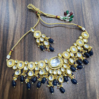 FS Collection Gold Plated Kundan Stone And Beads Choker Necklace Set