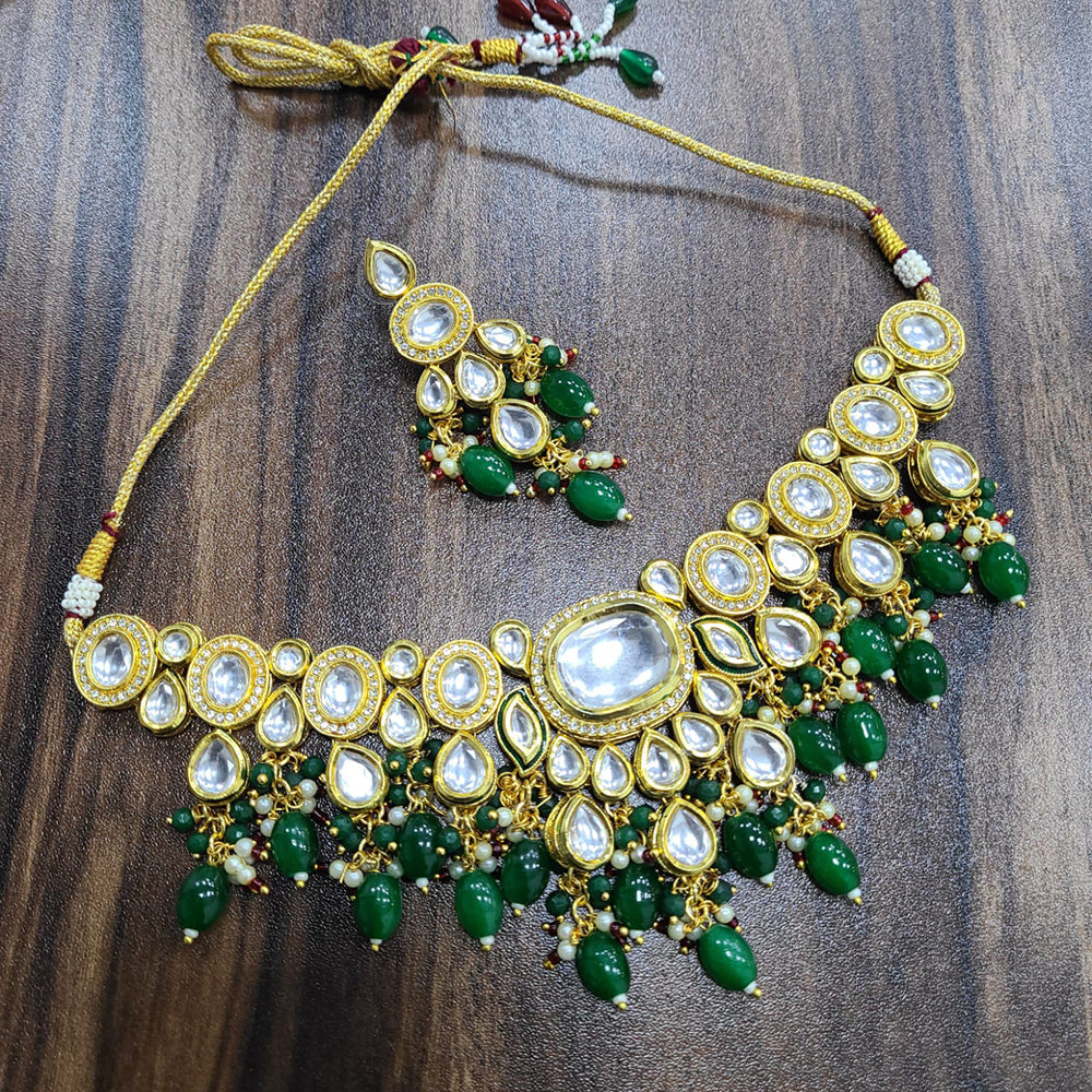 FS Collection Gold Plated Kundan Stone And Beads Choker Necklace Set