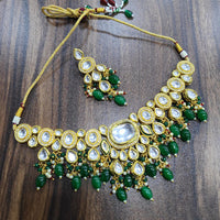 FS Collection Gold Plated Kundan Stone And Beads Choker Necklace Set