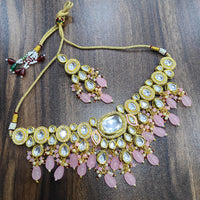 FS Collection Gold Plated Kundan Stone And Beads Choker Necklace Set