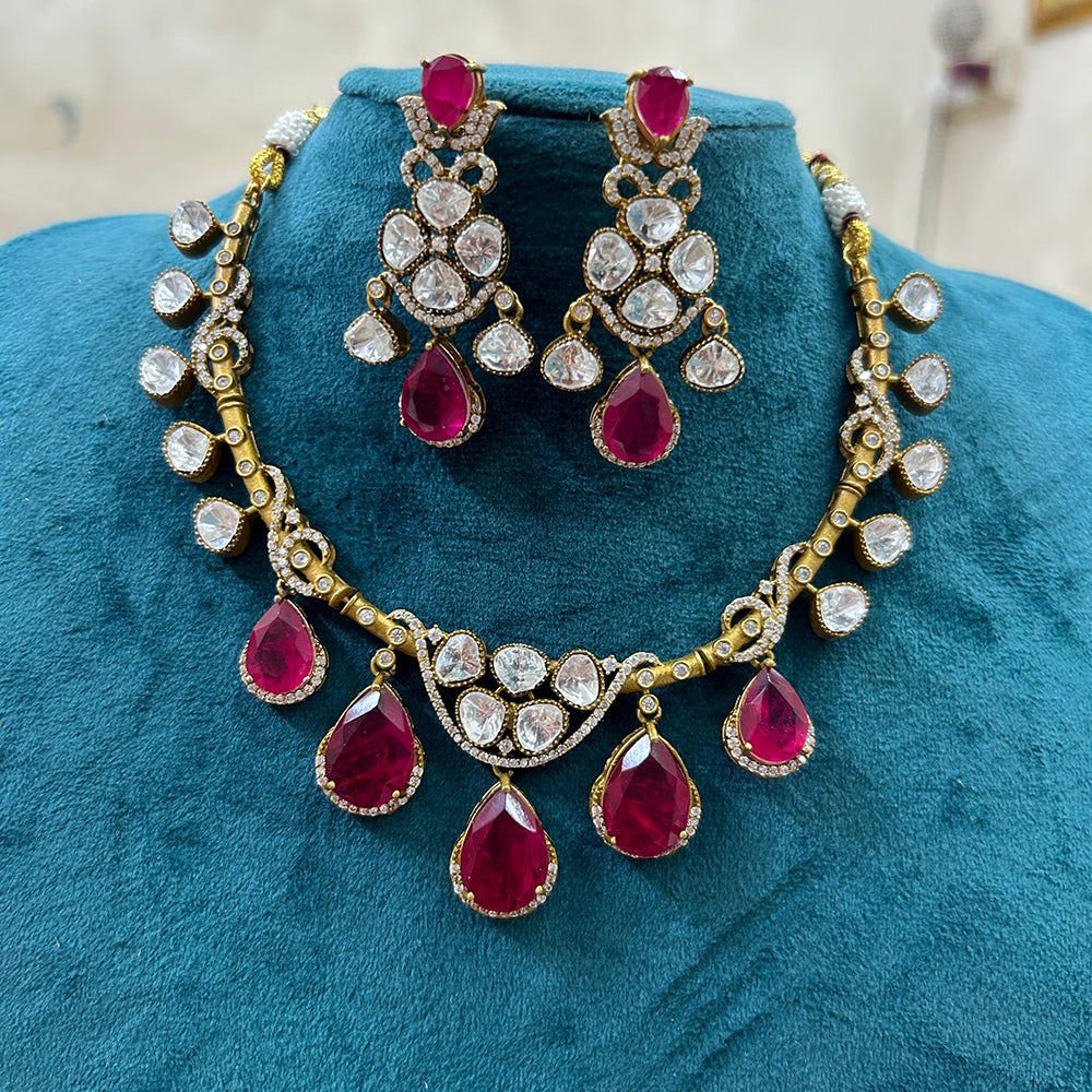 FS Collection Gold Plated Polki Kundan Stone Necklace Set