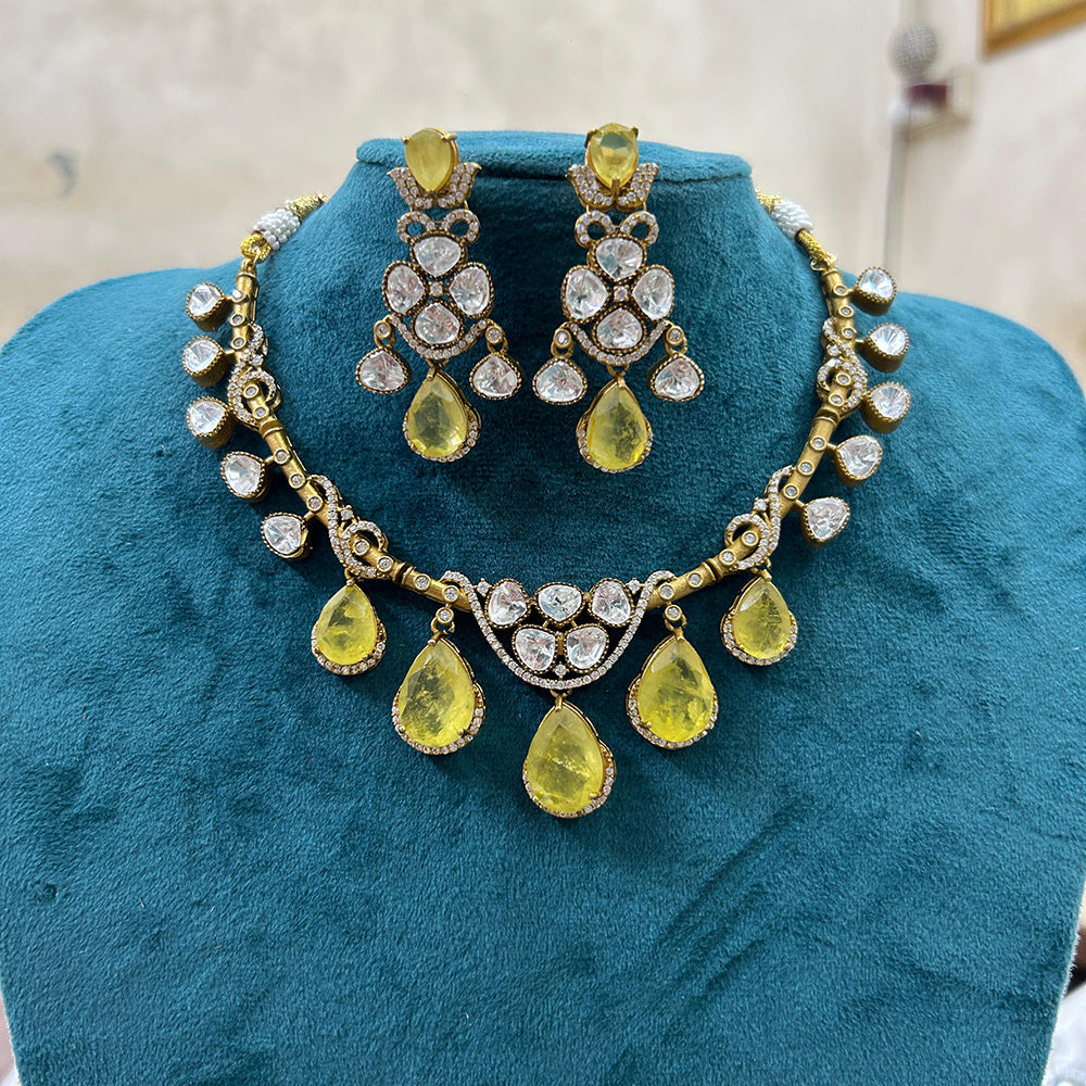 FS Collection Gold Plated Polki Kundan Stone Necklace Set