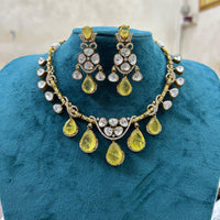 FS Collection Gold Plated Polki Kundan Stone Necklace Set