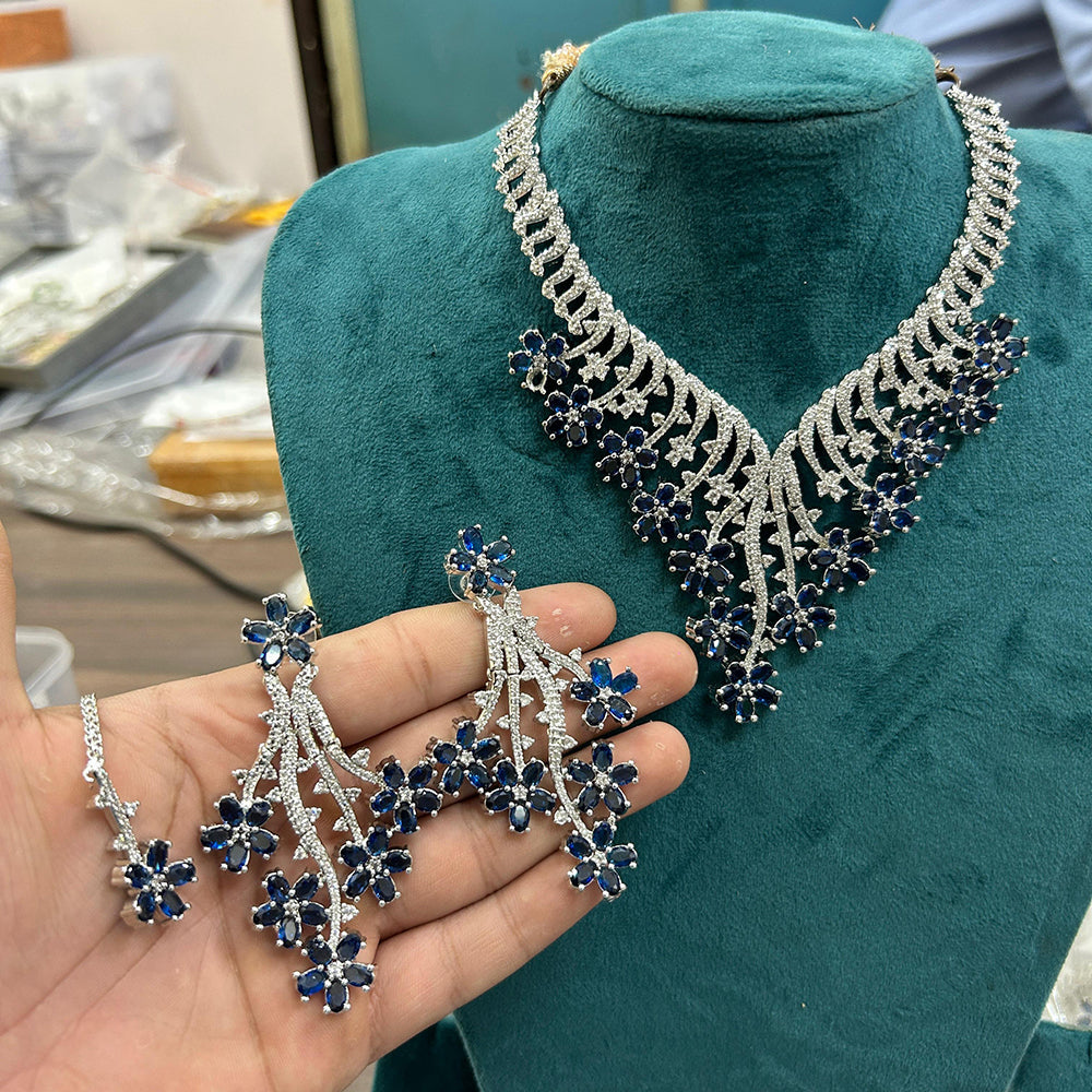 FS Collection Silver Plated American Diamonds Necklace Set