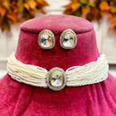 FS Collection Gold Plated Kundan Stone And Pearls Choker Necklace Set