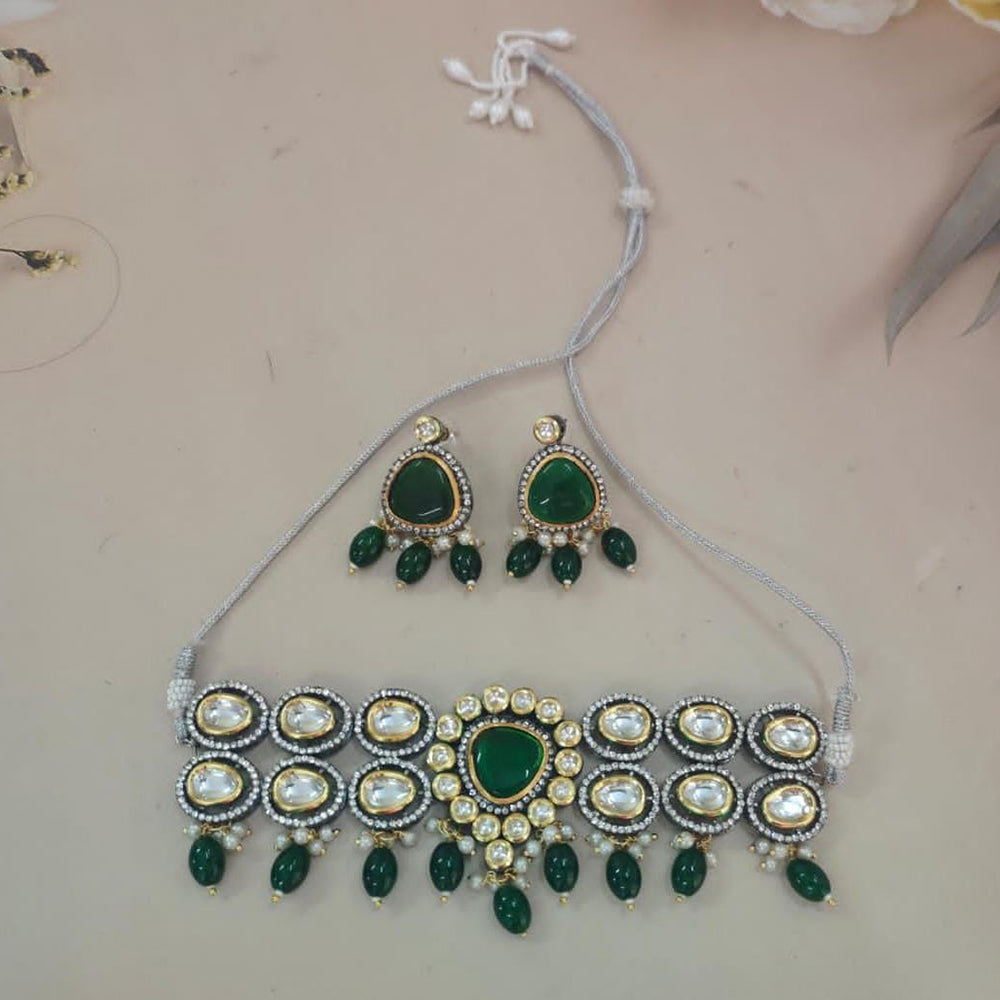 FS Collection 2 Tone Kundan Stone And Beads Choker Necklace Set