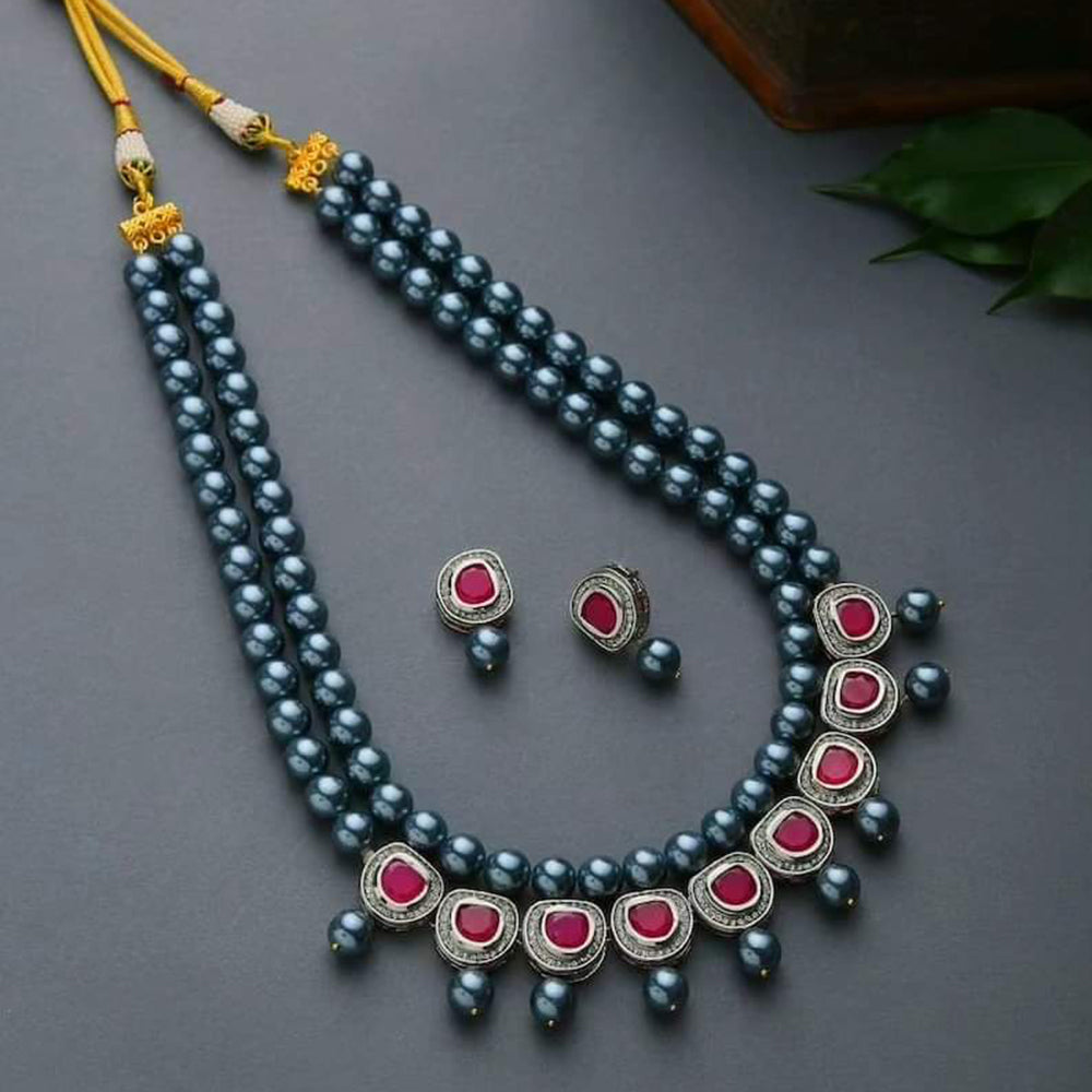 FS Collection Gold Plated Pota Stone And Beads Necklace Set