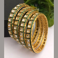 FS Collection Gold Plated Kundan Stone And Meenakari Bangle Set
