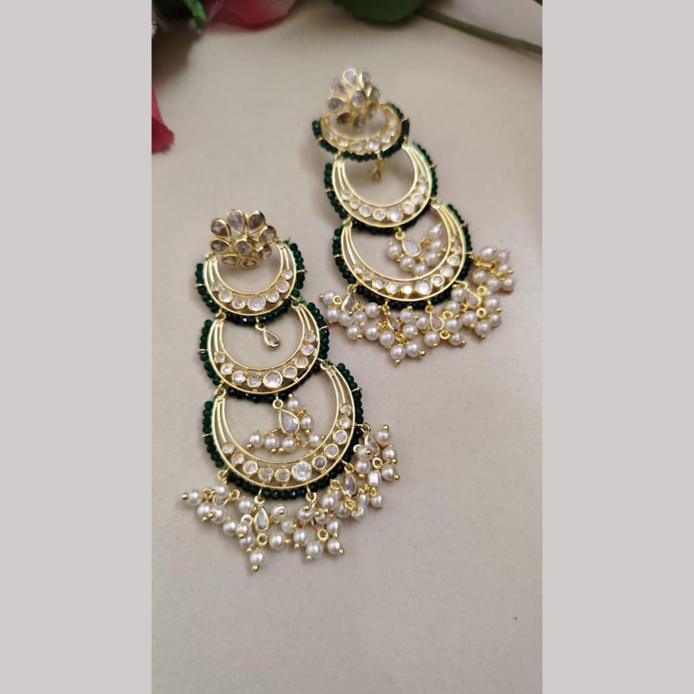 FS Collection Gold Plated Crystal Stone And Pearls Dangler Earrings