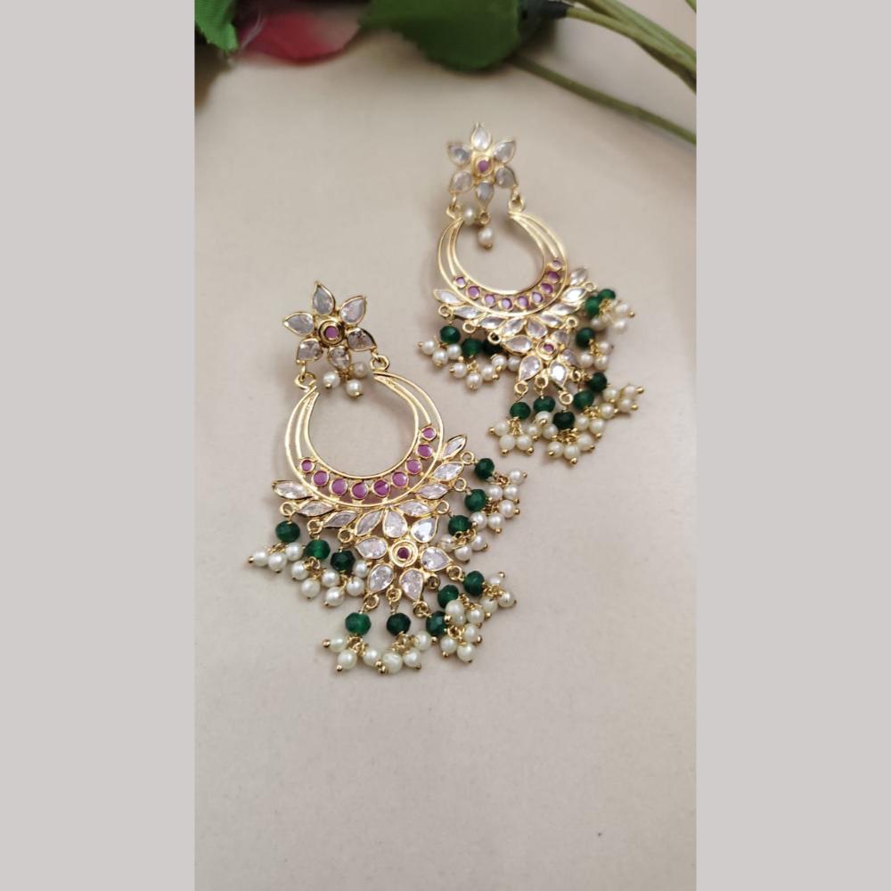 FS Collection Gold Plated Crystal Stone And Pearls Dangler Earrings