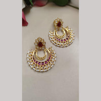 FS Collection Gold Plated Crystal Stone And Pearls Dangler Earrings