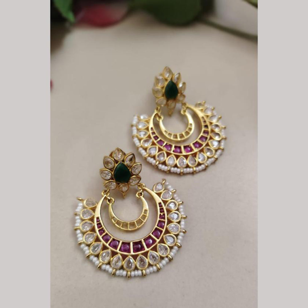 FS Collection Gold Plated Crystal Stone And Pearls Dangler Earrings