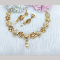 FS Collection Gold Plated Pota Stone and Pearls Elephant Shape Necklace Set