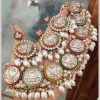 FS Collection Gold Plated Crystal Stone and Beads Necklace Set