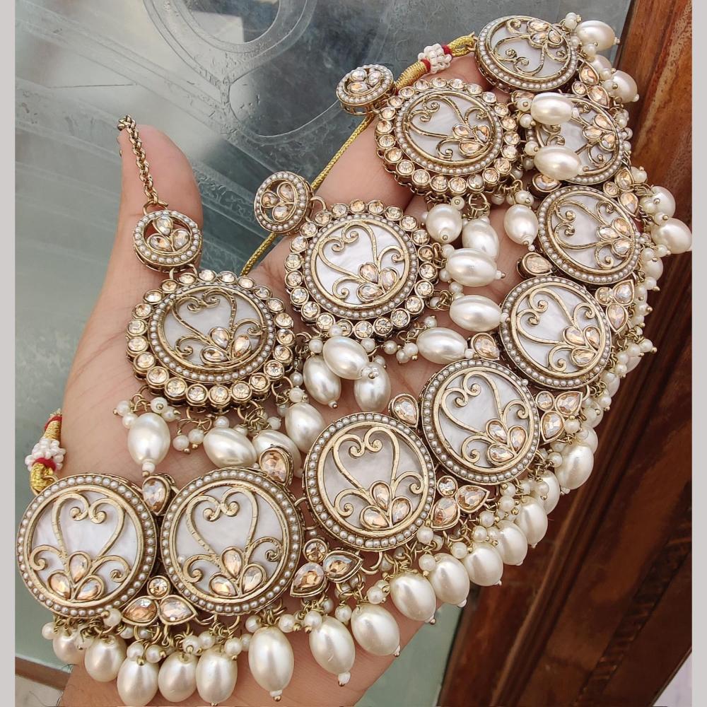 FS Collection Gold Plated Crystal Stone and Beads Necklace Set