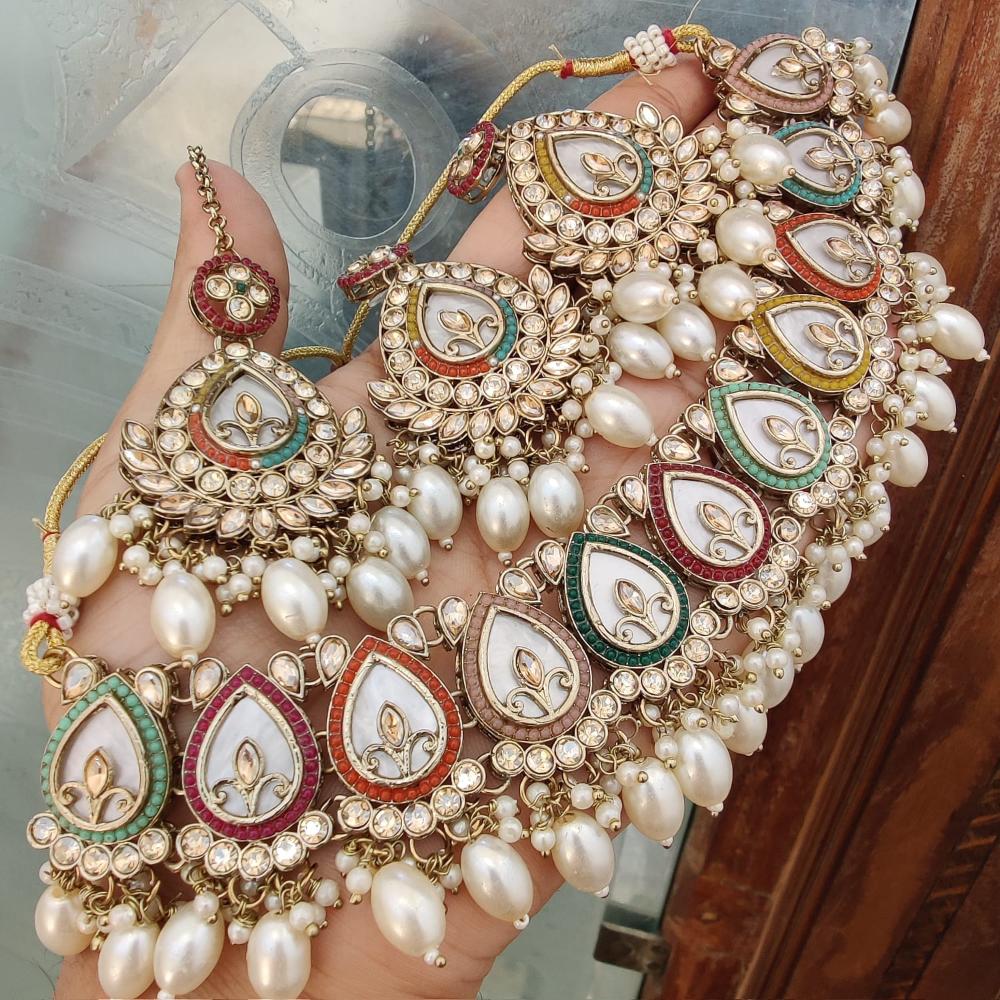 FS Collection Gold Plated Crystal Stone and Beads Necklace Set