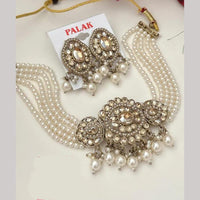 FS Collection Gold Plated Crystal Stone and Beads Choker Necklace Set