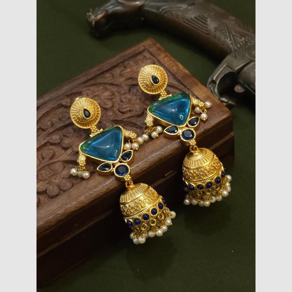 FS Collection Gold Plated Pota Stone And Pearls Jhumki Earrings