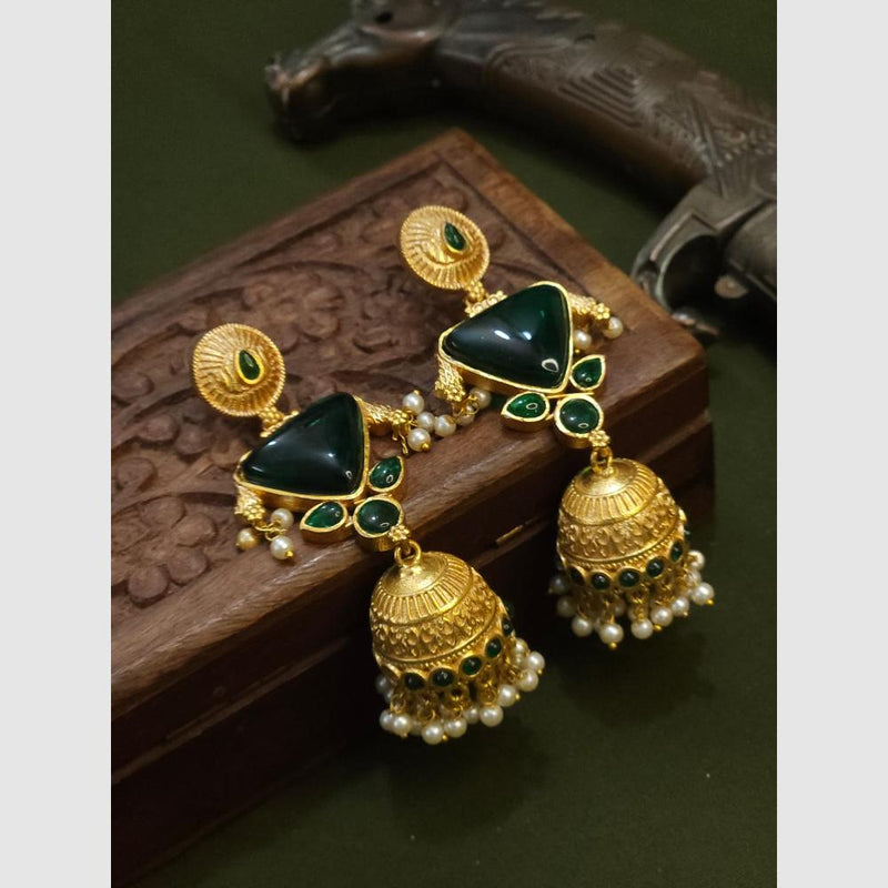 FS Collection Gold Plated Pota Stone And Pearls Jhumki Earrings