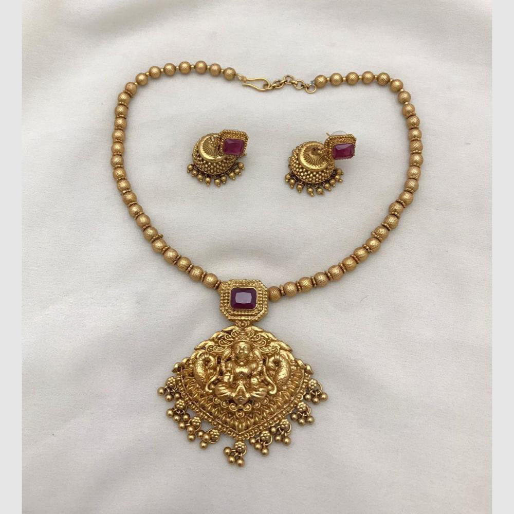 FS Collection Gold Plated Crystal Stone Temple Necklace Set