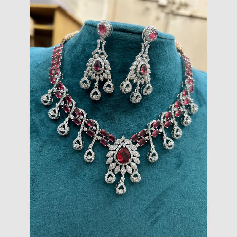 FS Collection Silver Plated AD Necklace Set