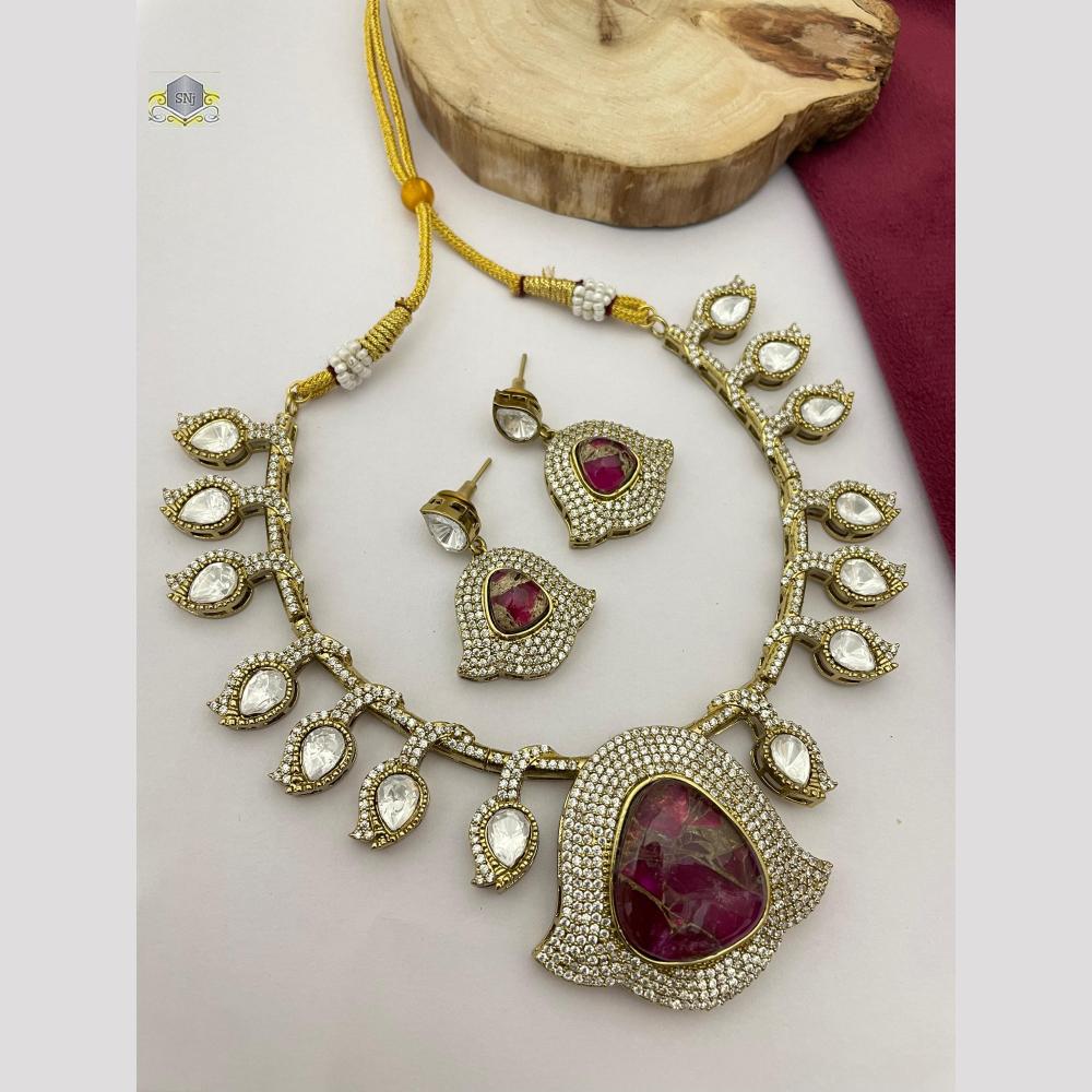 FS Collection Gold Plated Druzy Crystal Stone Necklace Set