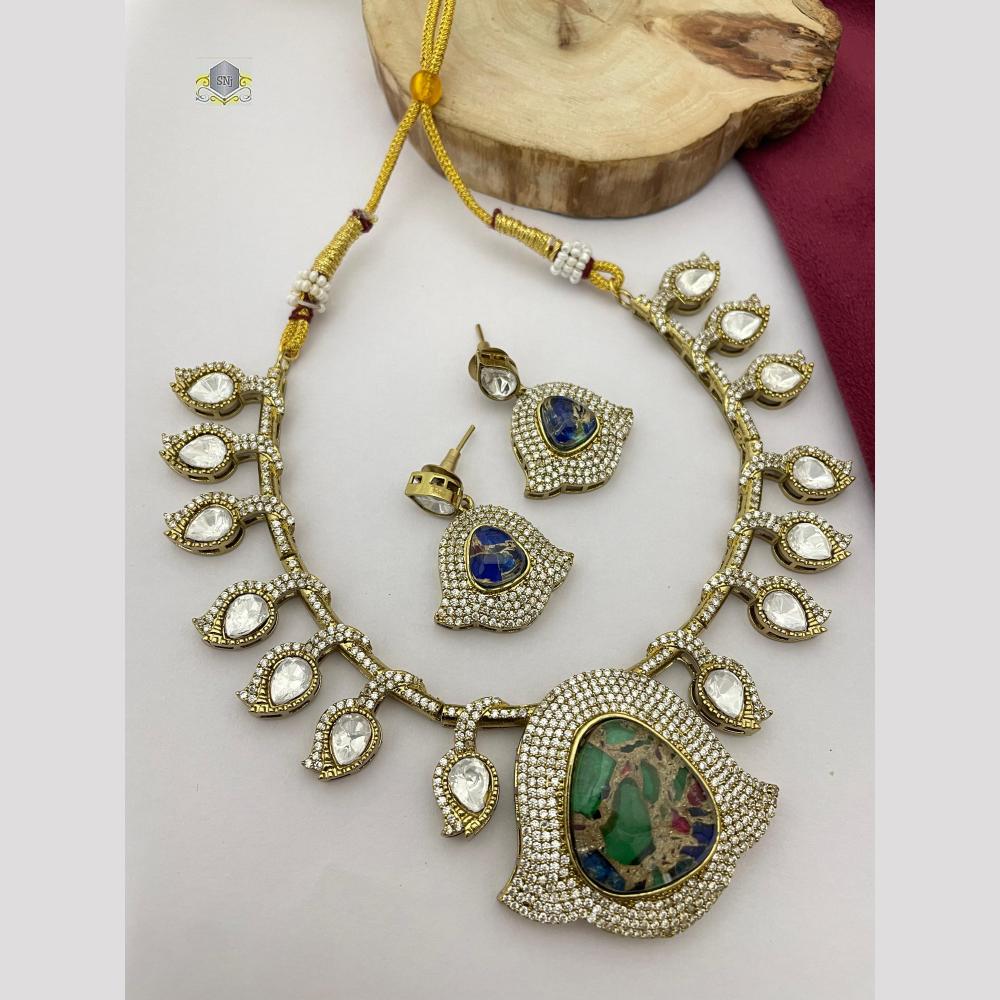 FS Collection Gold Plated Druzy Crystal Stone Necklace Set