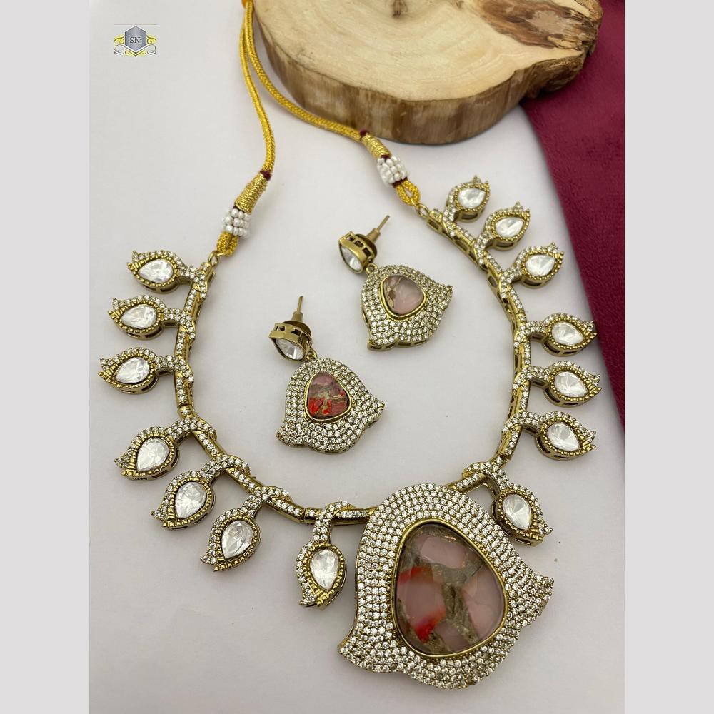 FS Collection Gold Plated Druzy Crystal Stone Necklace Set