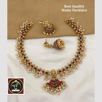 FS Collection Gold Plated Pota Stone And Pearls Temple Necklace Set