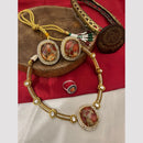 FS Collection Gold Plated Druzy Crystal Stone Necklace Set