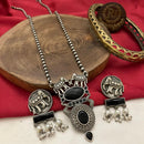FS Collection Oxidised Plated Pota Stone And Pearls Long Necklace Set
