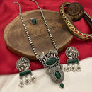 FS Collection Oxidised Plated Pota Stone And Pearls Long Necklace Set