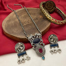 FS Collection Oxidised Plated Pota Stone And Pearls Long Necklace Set