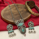 FS Collection Oxidised Plated Pota Stone And Pearls Long Necklace Set