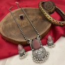 FS Collection Oxidised Plated Pota Stone And Pearls Long Necklace Set