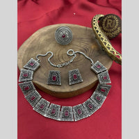 FS Collection Oxidised Plated Pota Stone Necklace Set