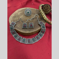 FS Collection Oxidised Plated Pota Stone Necklace Set