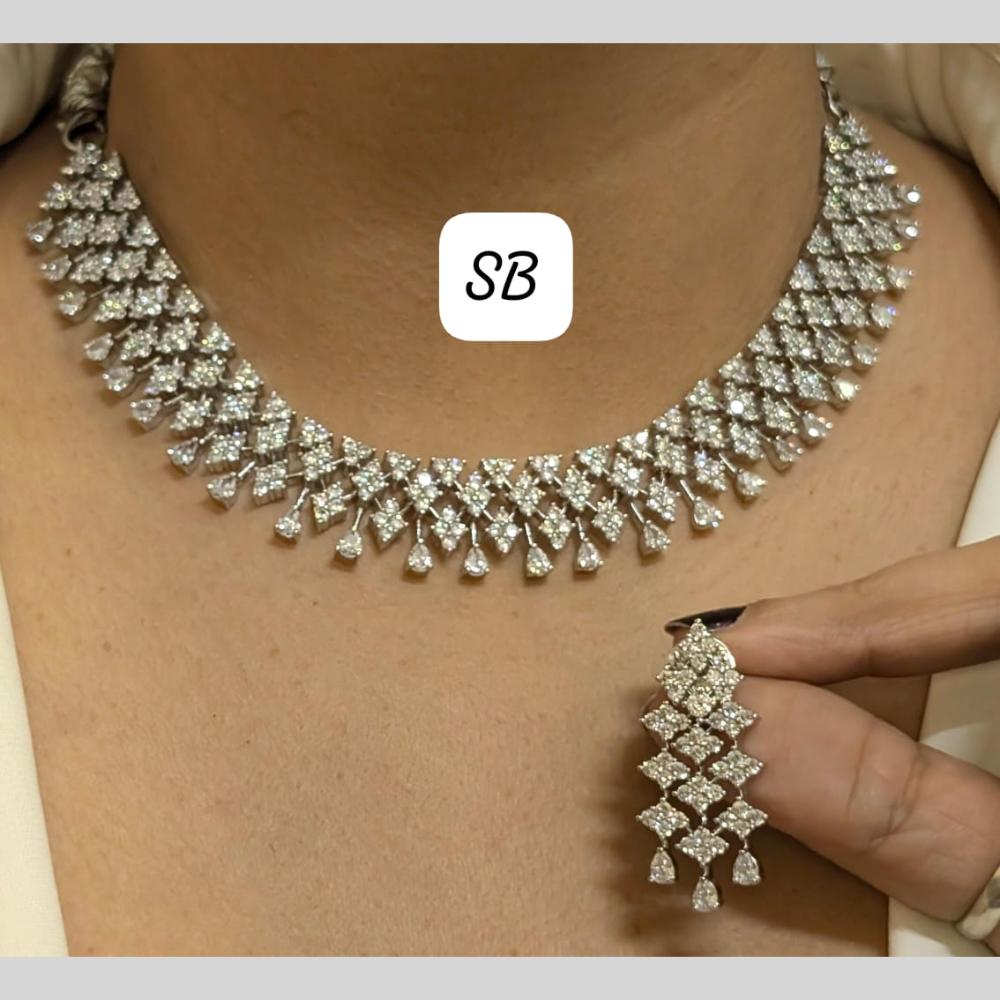 FS Collection Silver Plated American Diamond Necklace Set