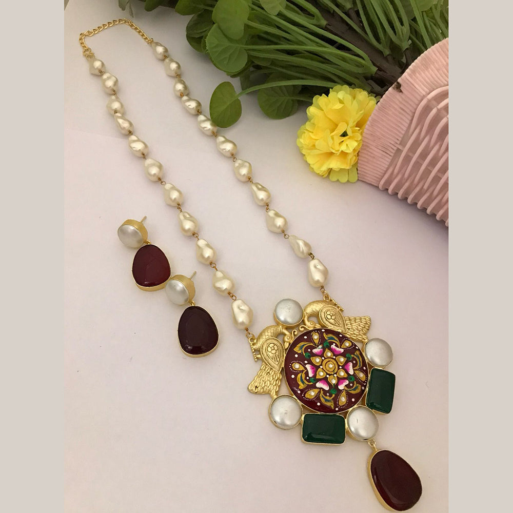 FS Collection Gold Plated Pearl Necklace Set