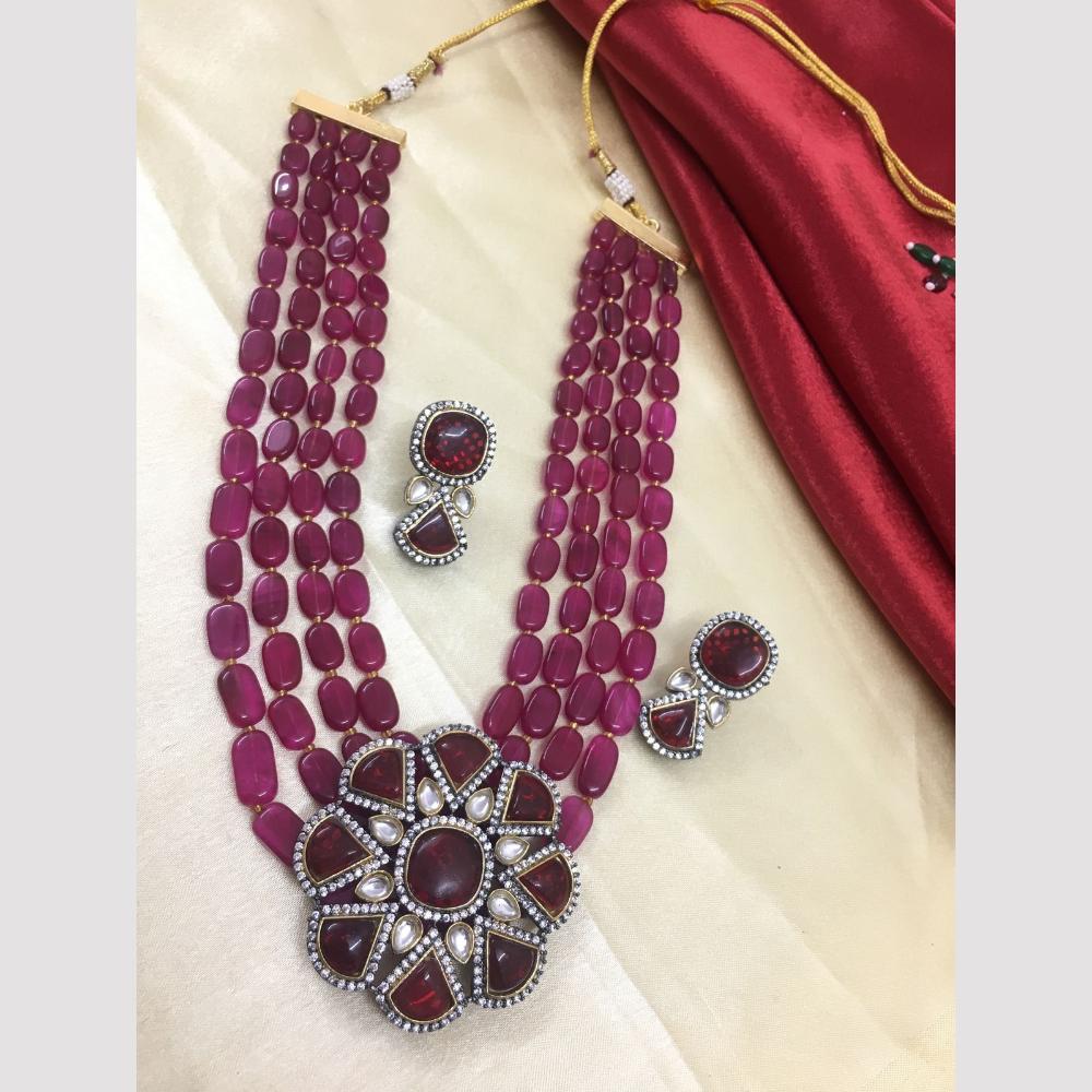 FS Collection Gold Plated Beads And Crystal Stone Necklace Set