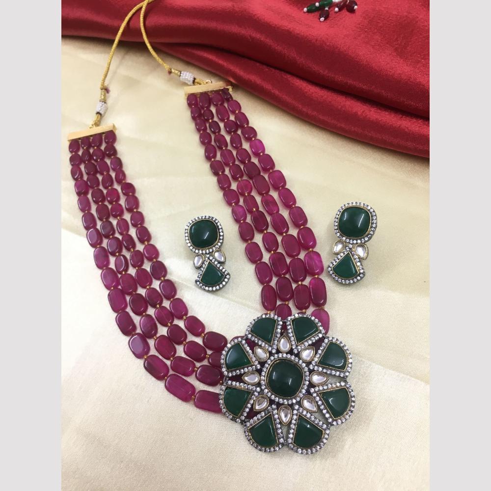 FS Collection Gold Plated Beads And Crystal Stone Necklace Set