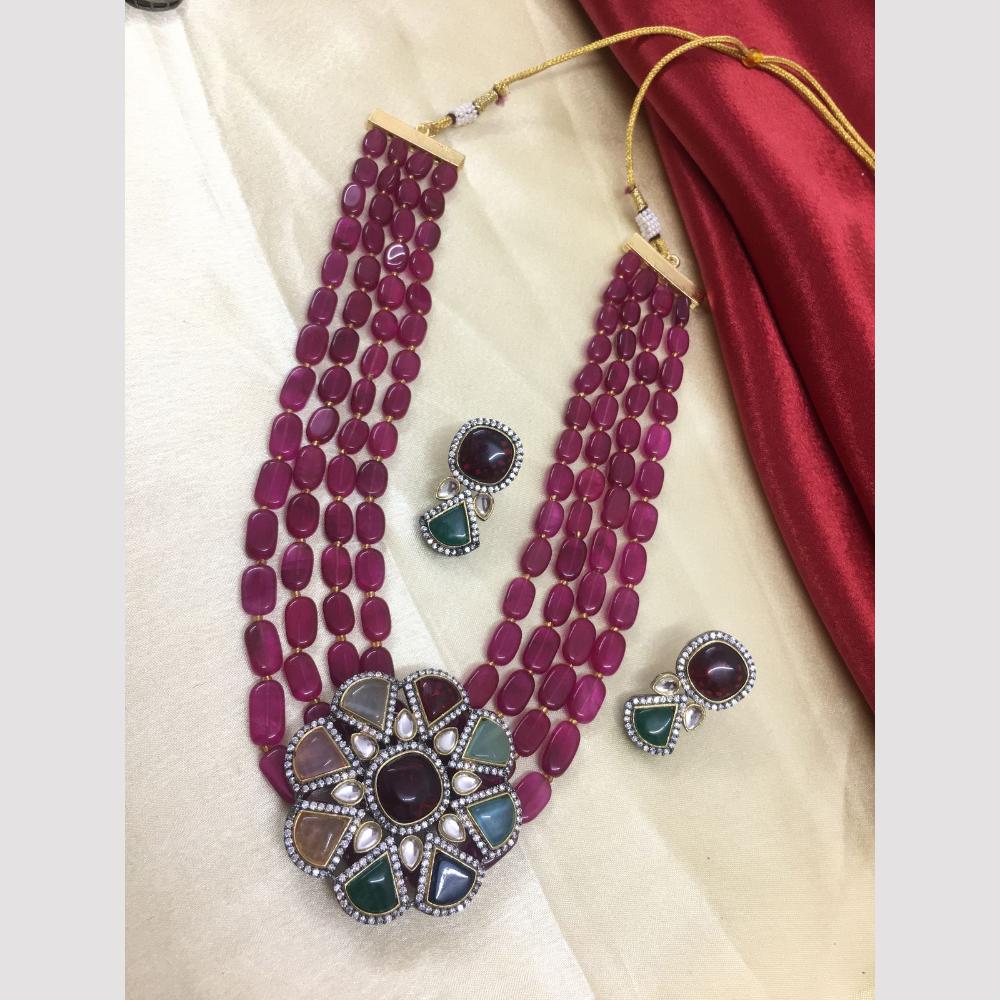 FS Collection Gold Plated Beads And Crystal Stone Necklace Set