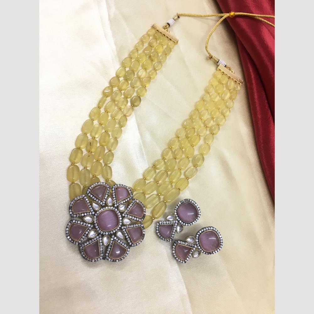 FS Collection Gold Plated Beads And Crystal Stone Necklace Set