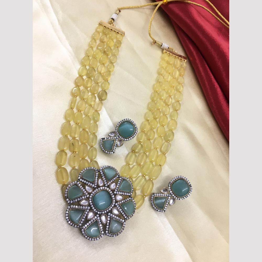 FS Collection Gold Plated Beads And Crystal Stone Necklace Set
